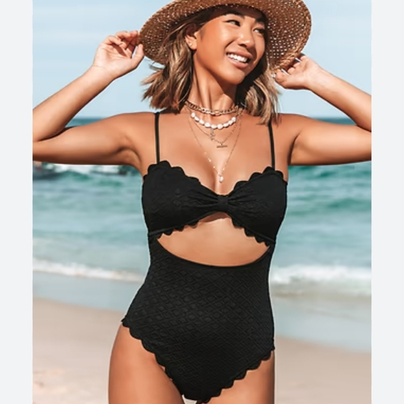 Cupshe Other - NWT The Cupshe Black Knotted Scalloped One Piece Swimsuit Small